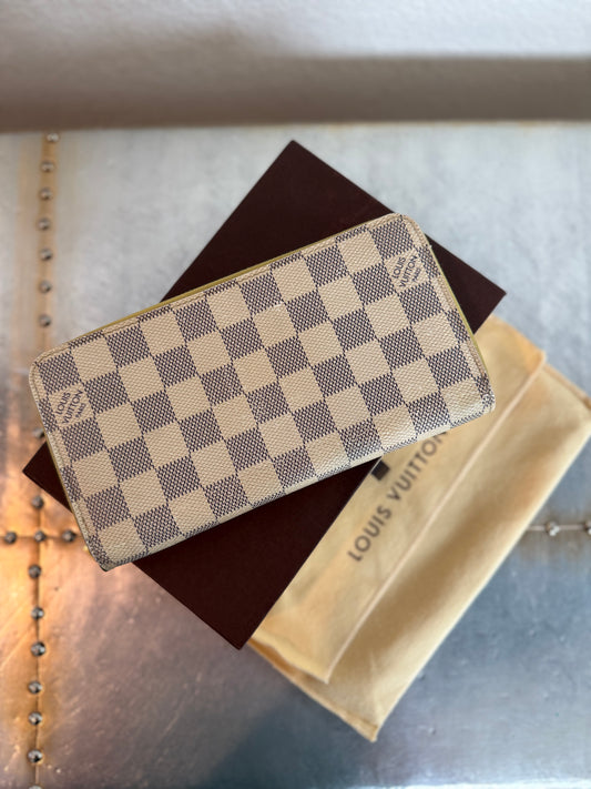 Pre-owned Authentic Louis Vuitton Damier Azur Zippy Long Wallet