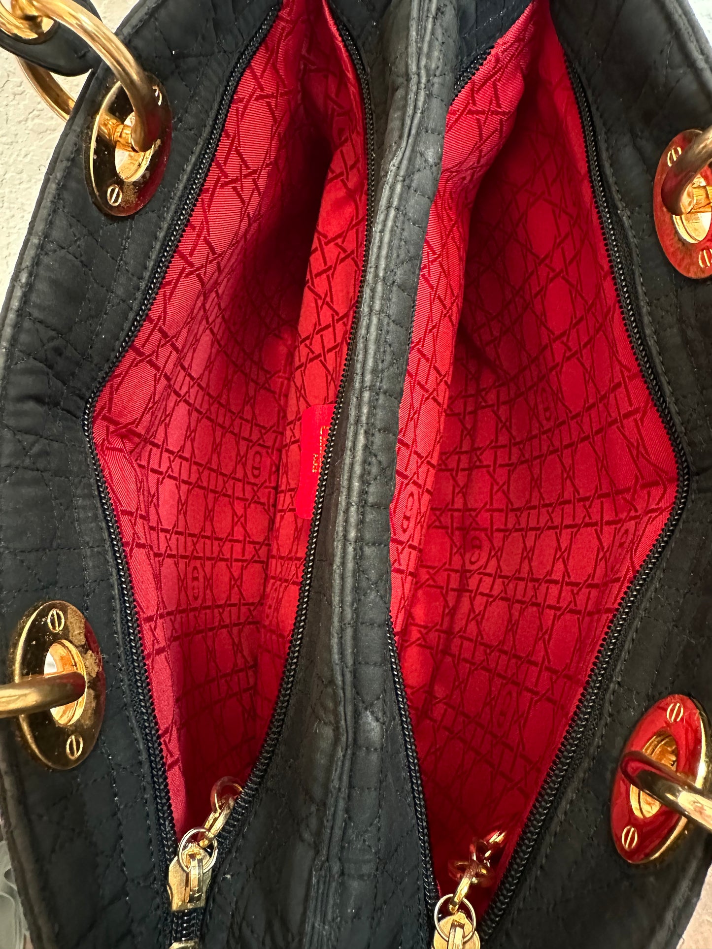 Pre-owned Authentic Vintage Christian Dior Cannage Black Suede Handbag