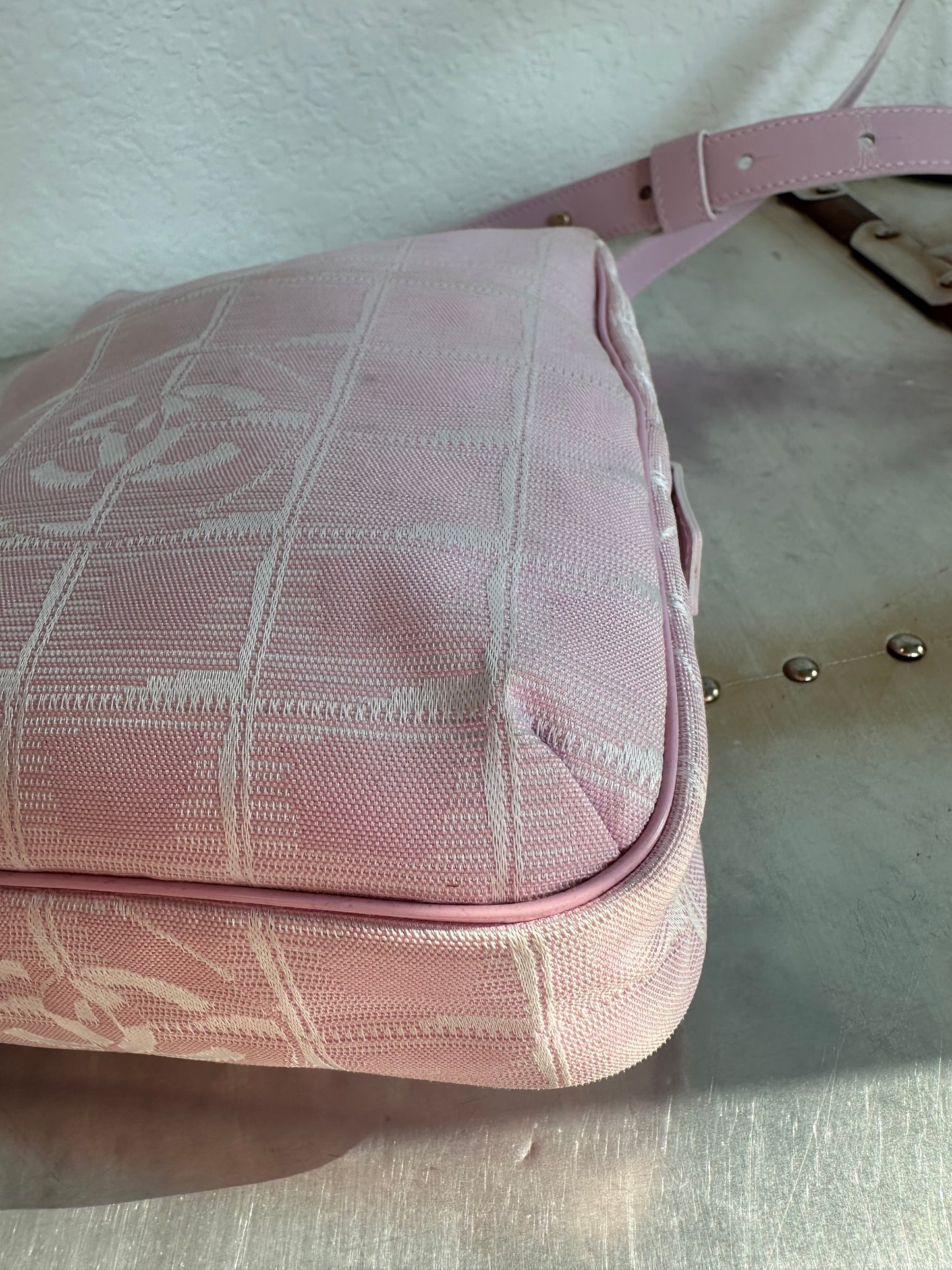 Pre-owned Authentic Chanel Travel Line Pink Crossbody Bag