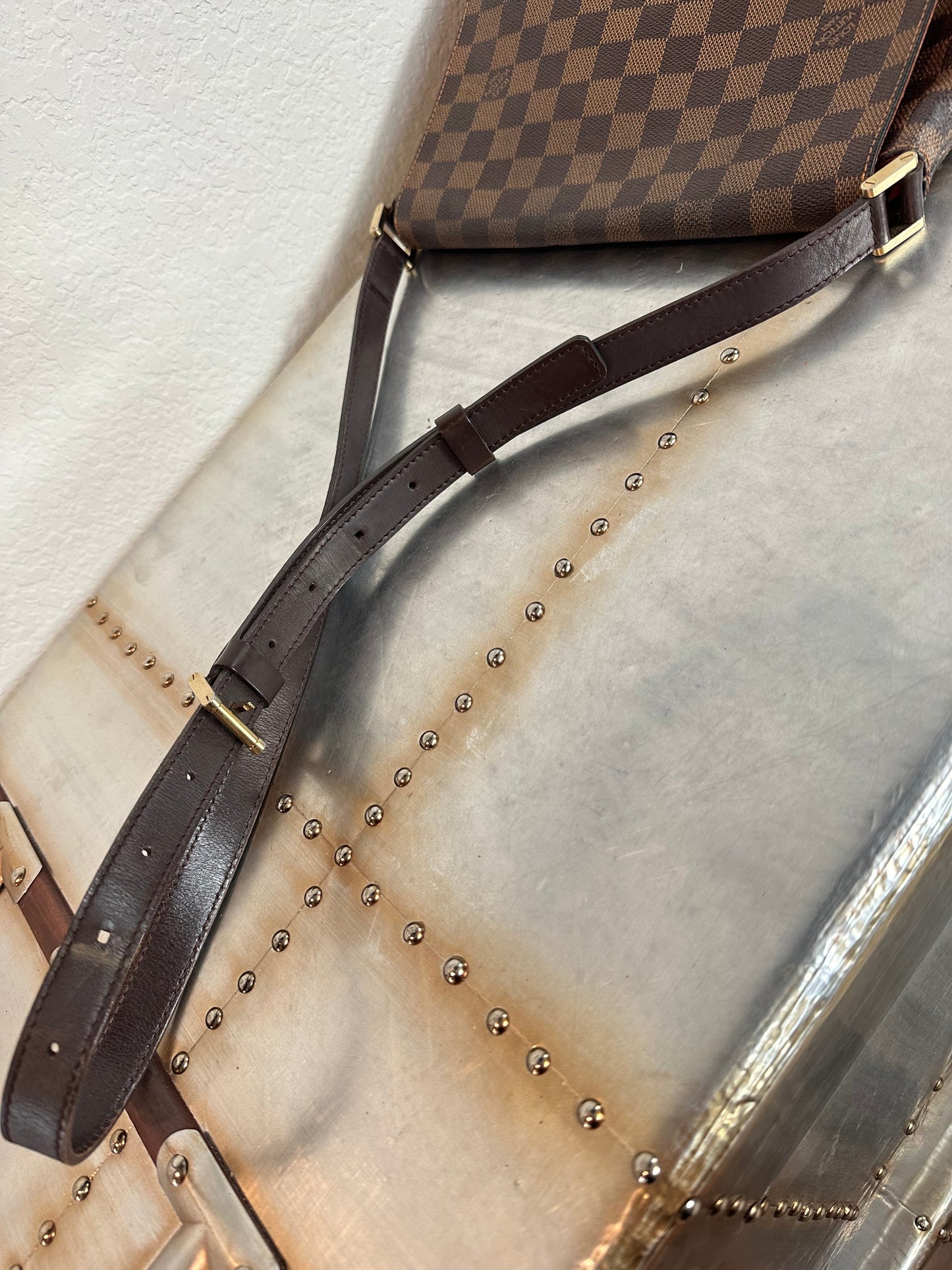 Pre-owned Authentic Louis Vuitton Musette Salsa GM Damier Ebene Shoulder / Crossbody Bag