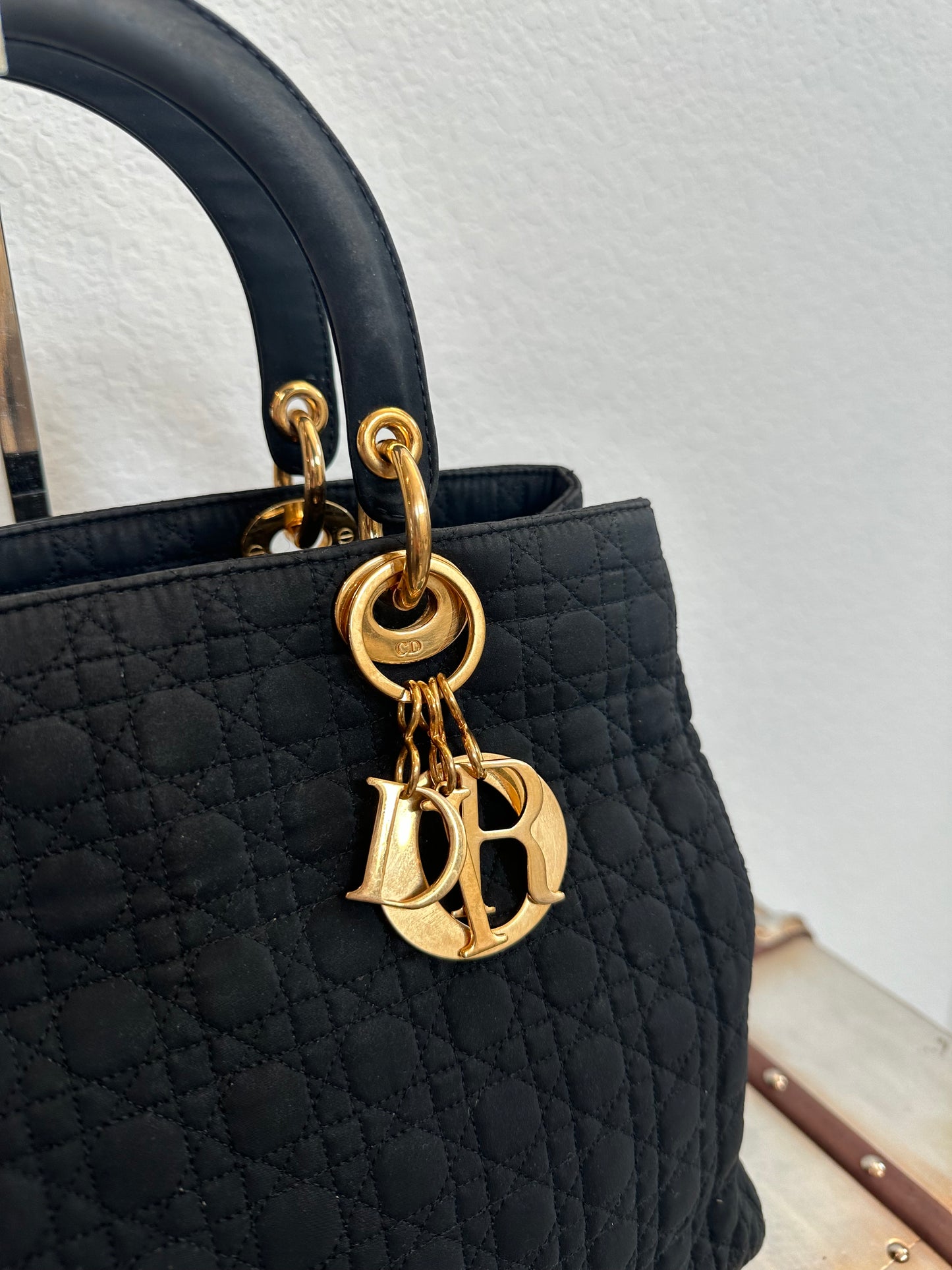 Pre-owned Authentic Vintage Christian Dior Cannage Black Suede Handbag