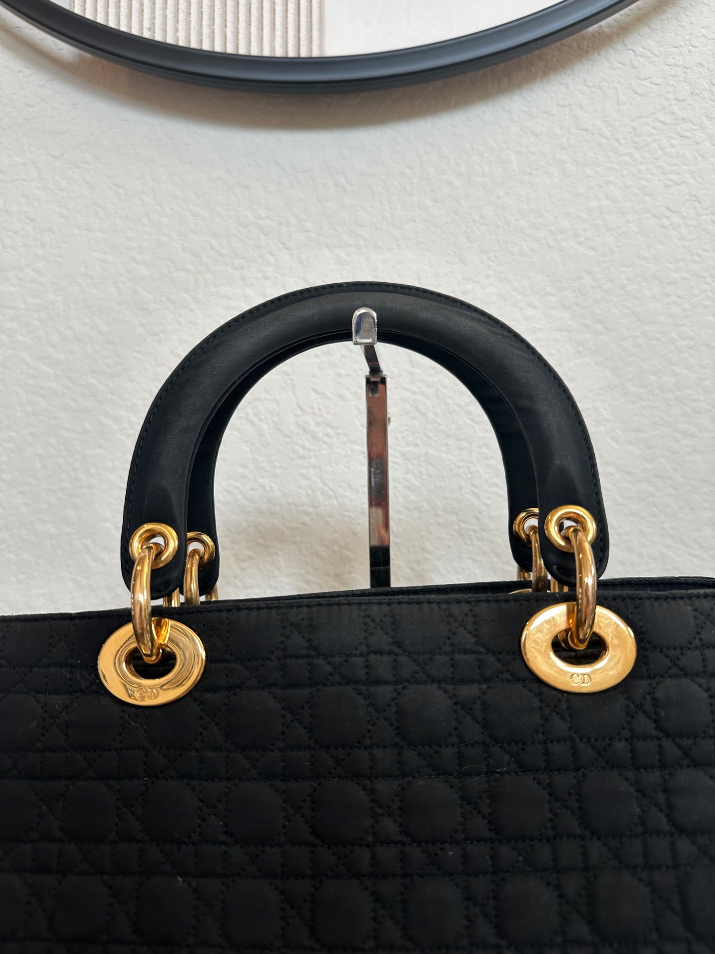Pre-owned Authentic Vintage Christian Dior Cannage Black Suede Handbag