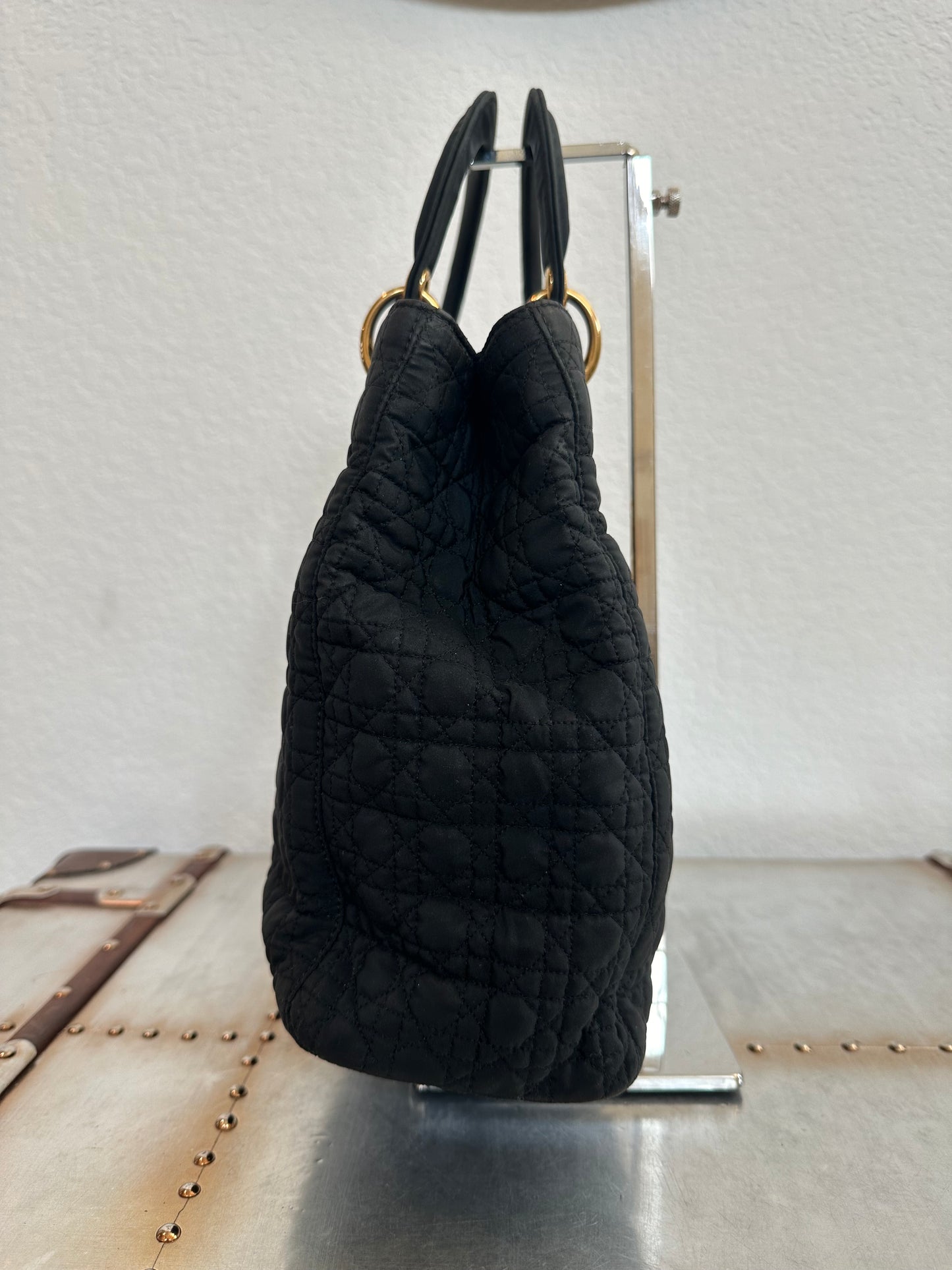 Pre-owned Authentic Vintage Christian Dior Cannage Black Suede Handbag