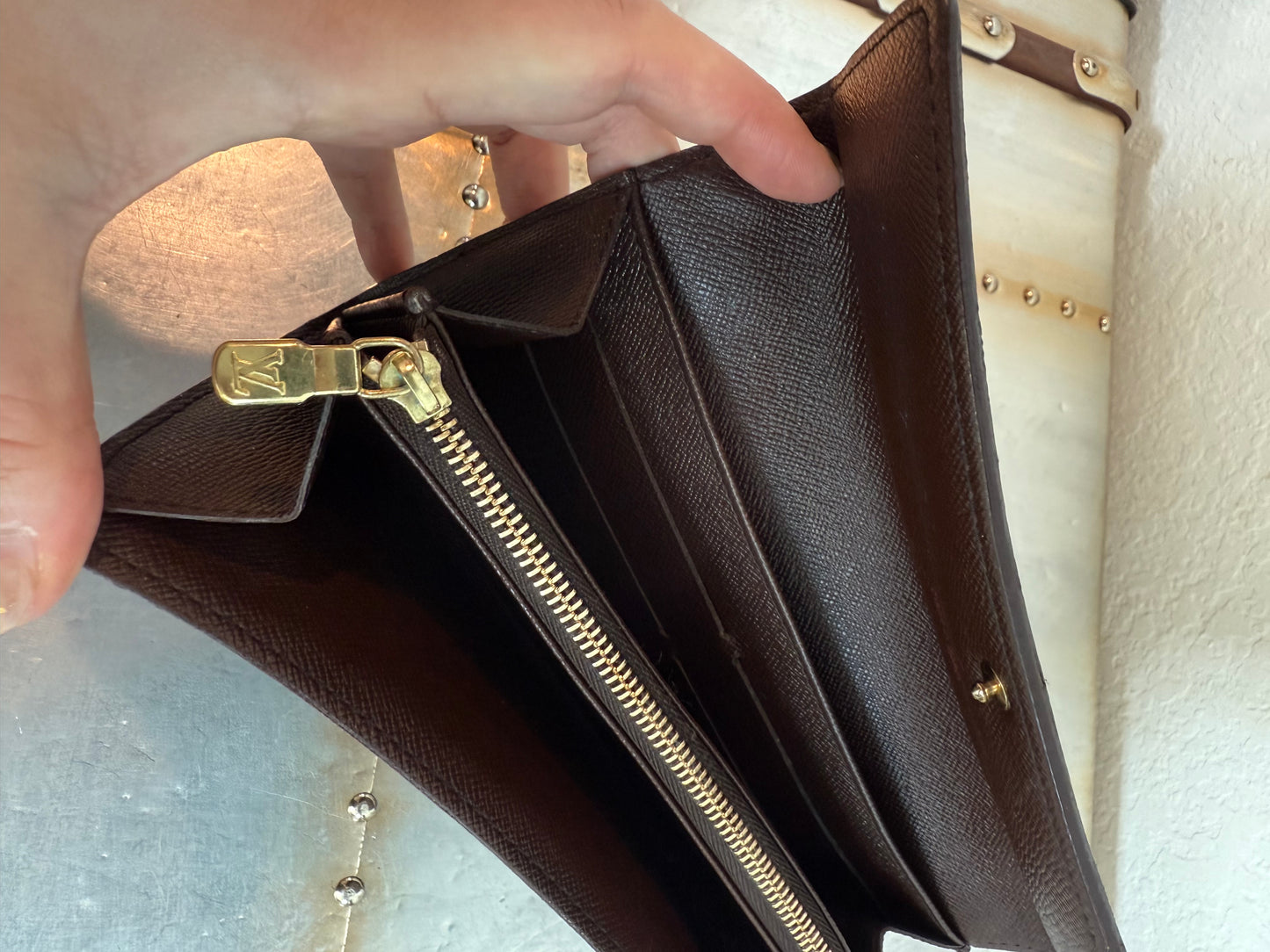 Pre-owned Authentic Louis Vuitton Portefeuille Sarah Damier Ebene Long Wallet