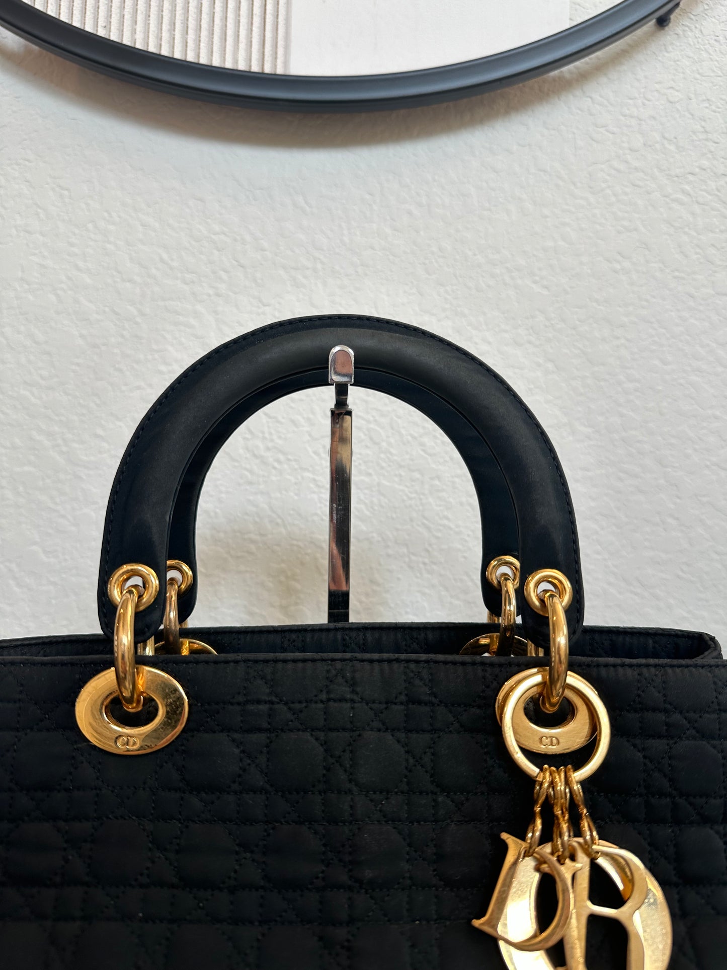 Pre-owned Authentic Vintage Christian Dior Cannage Black Suede Handbag