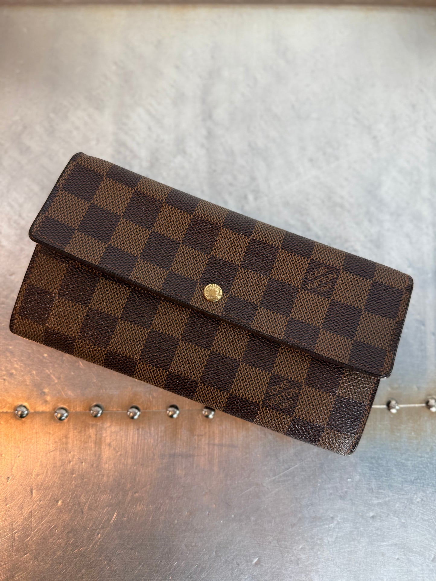 Pre-owned Authentic Louis Vuitton Portefeuille Sarah Damier Ebene Long Wallet