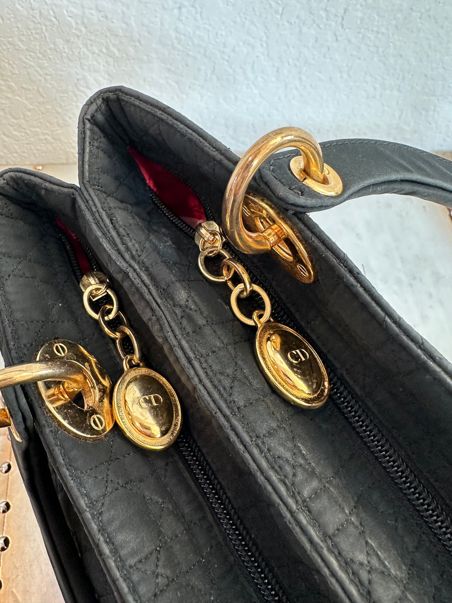 Pre-owned Authentic Vintage Christian Dior Cannage Black Suede Handbag