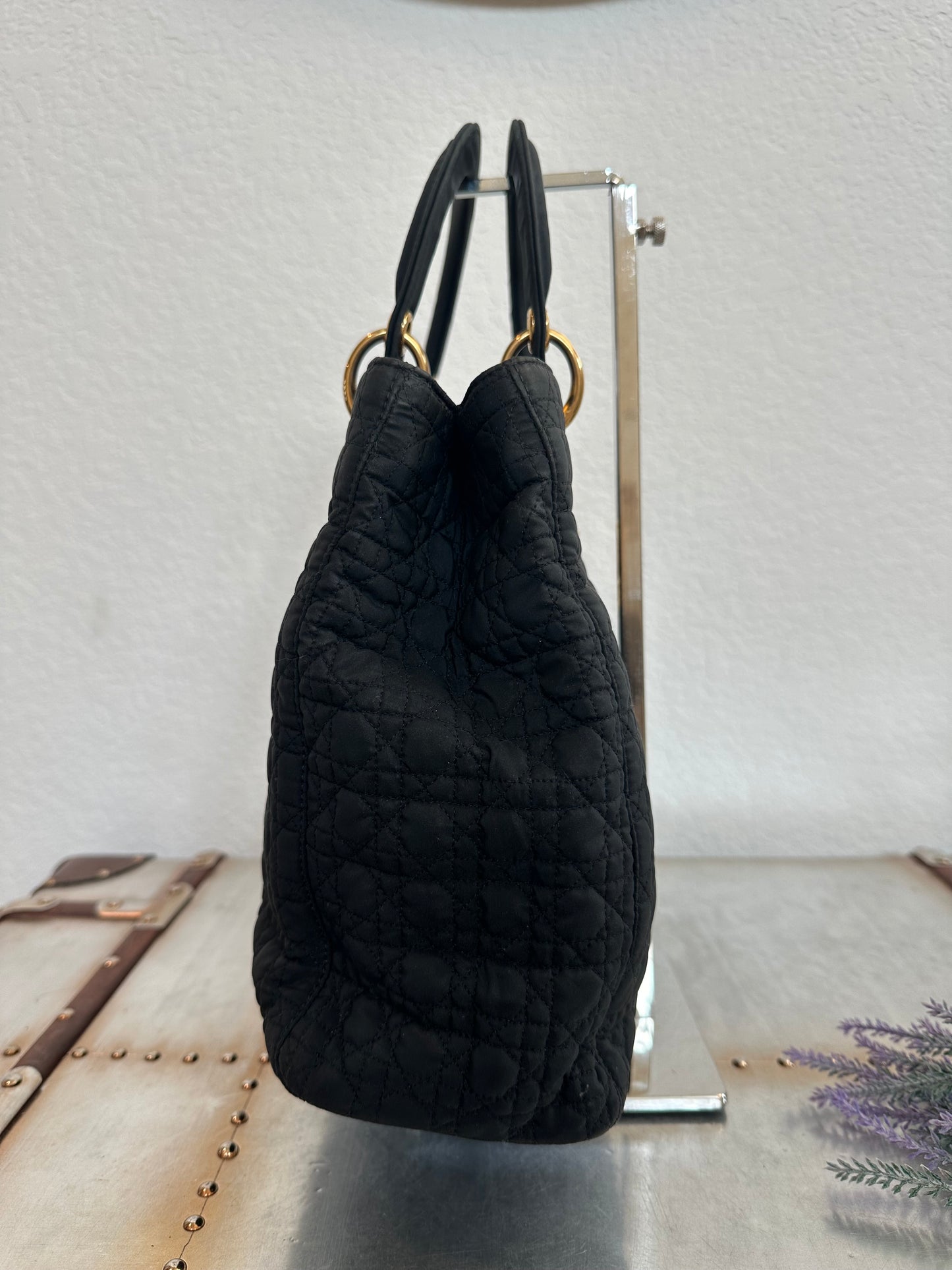Pre-owned Authentic Vintage Christian Dior Cannage Black Suede Handbag