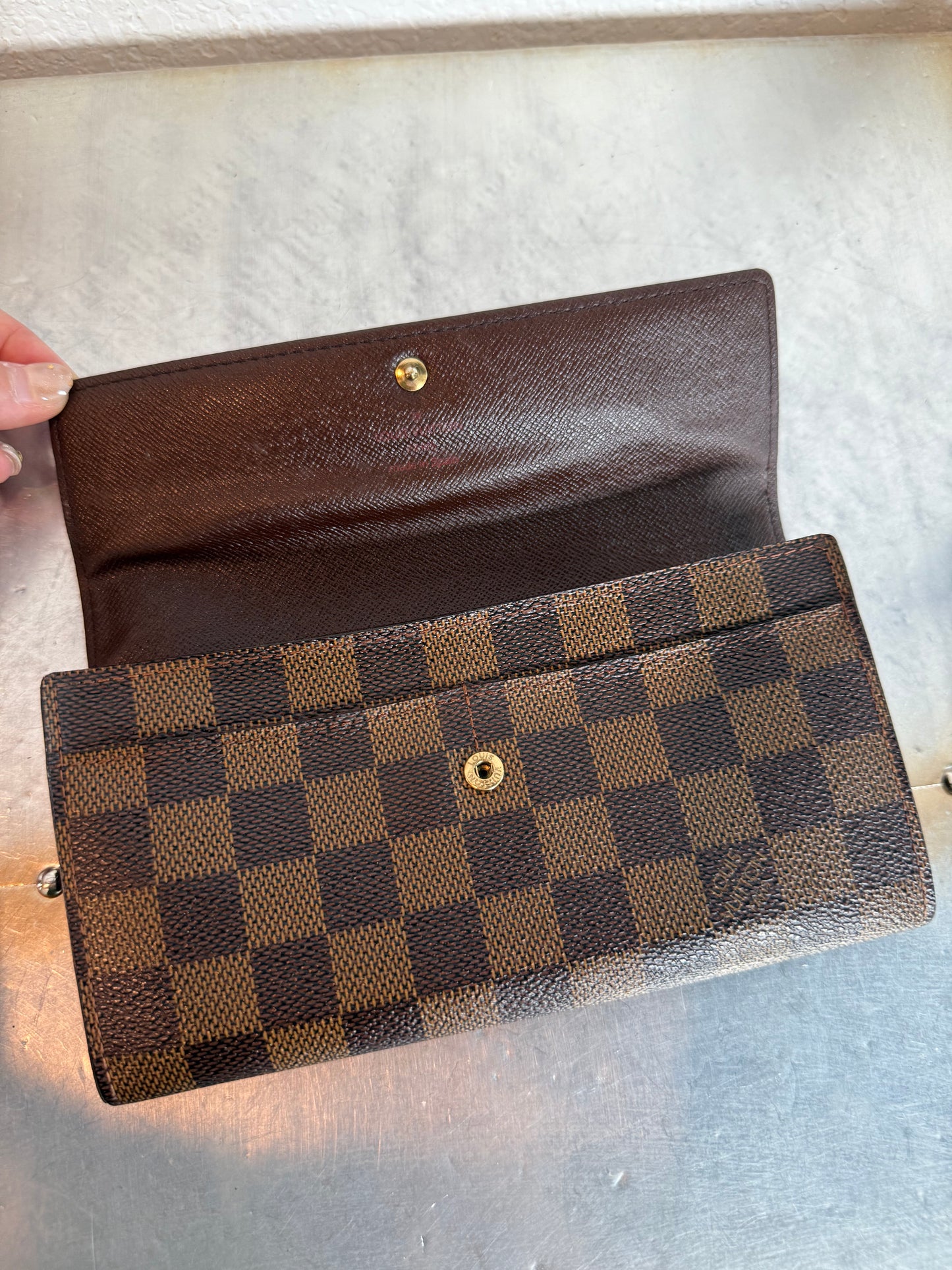 Pre-owned Authentic Louis Vuitton Portefeuille Sarah Damier Ebene Long Wallet