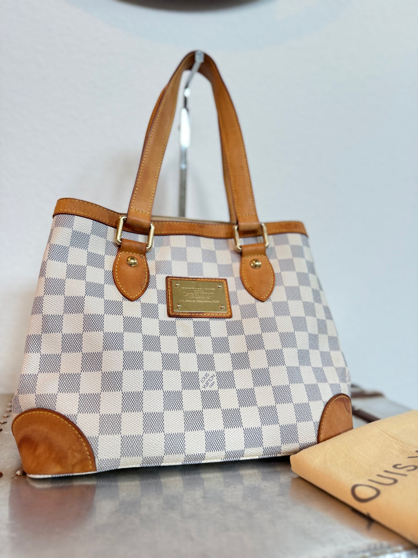 Pre-owned Louis Vuitton Hampstead PM Damier Azur Tote / Shoulder Bag