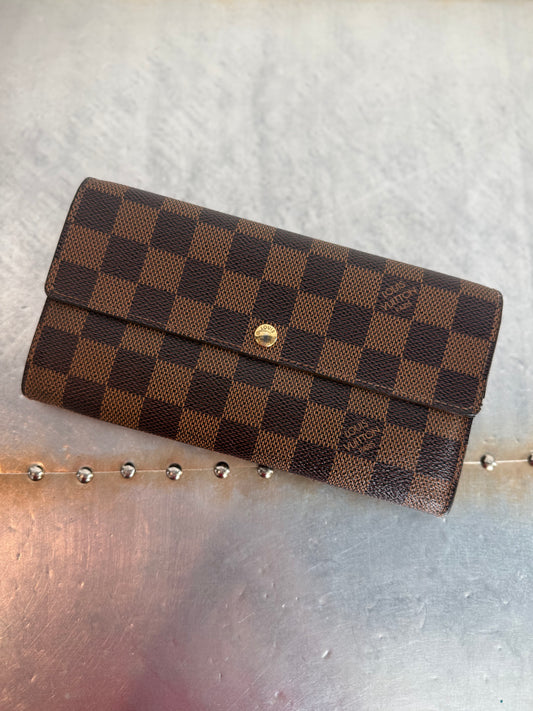 Pre-owned Authentic Louis Vuitton Portefeuille Sarah Damier Ebene Long Wallet