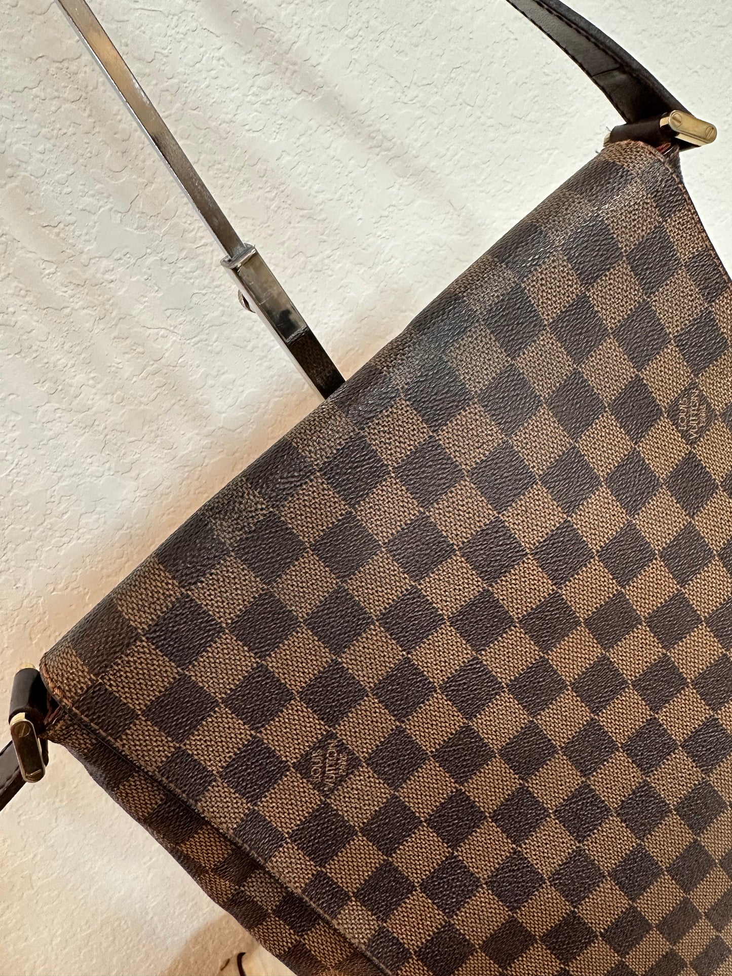 Pre-owned Authentic Louis Vuitton Musette Salsa GM Damier Ebene Shoulder / Crossbody Bag