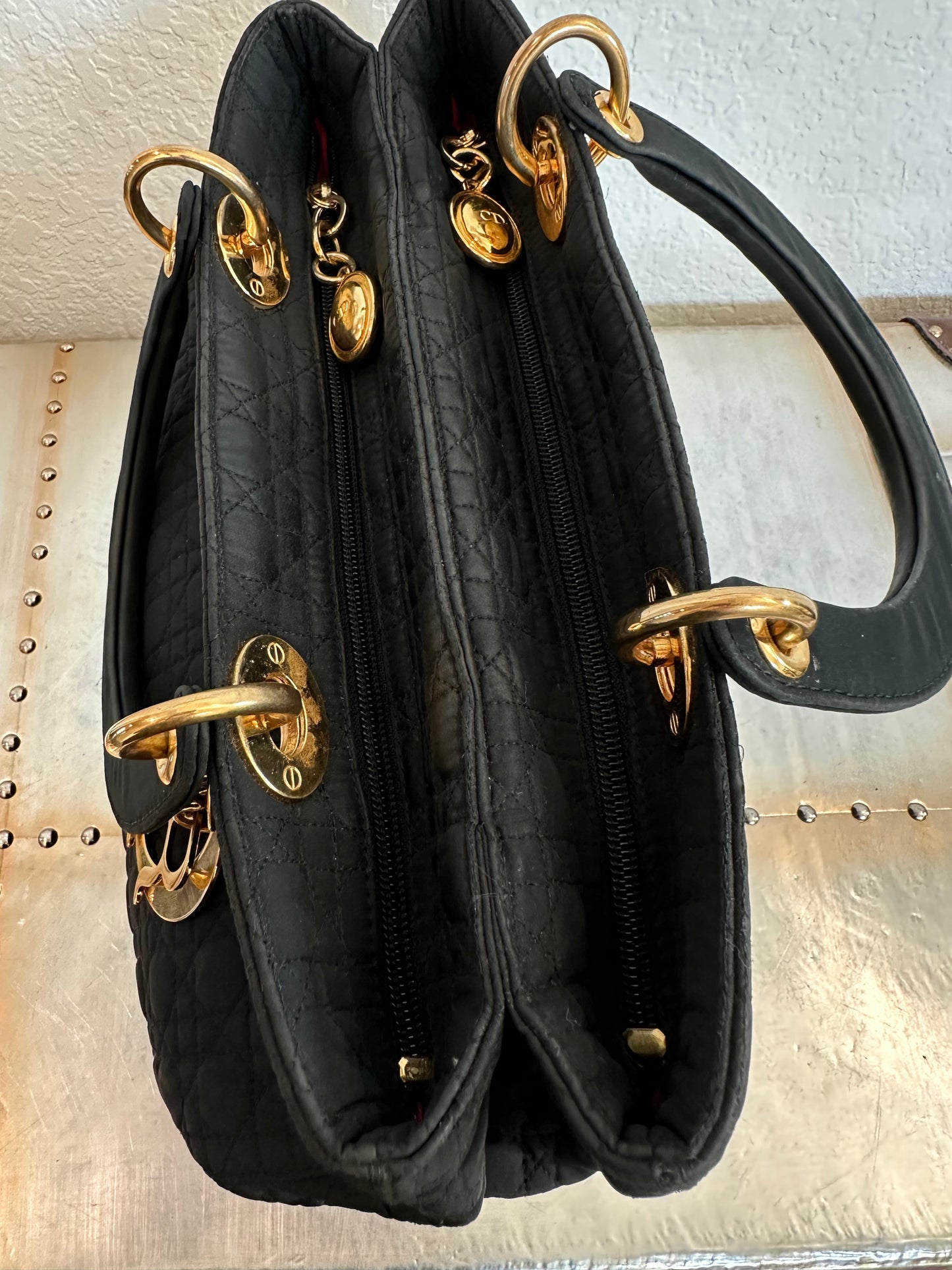 Pre-owned Authentic Vintage Christian Dior Cannage Black Suede Handbag