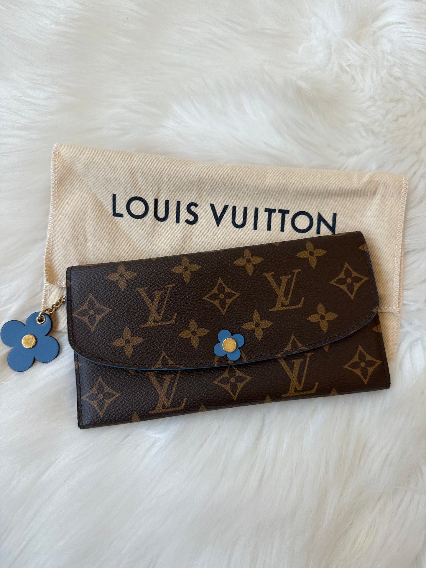 Pre-owned Authentic Louis Vuitton Monogram Bloom Flower Emilie Blue Jean Long Wallet