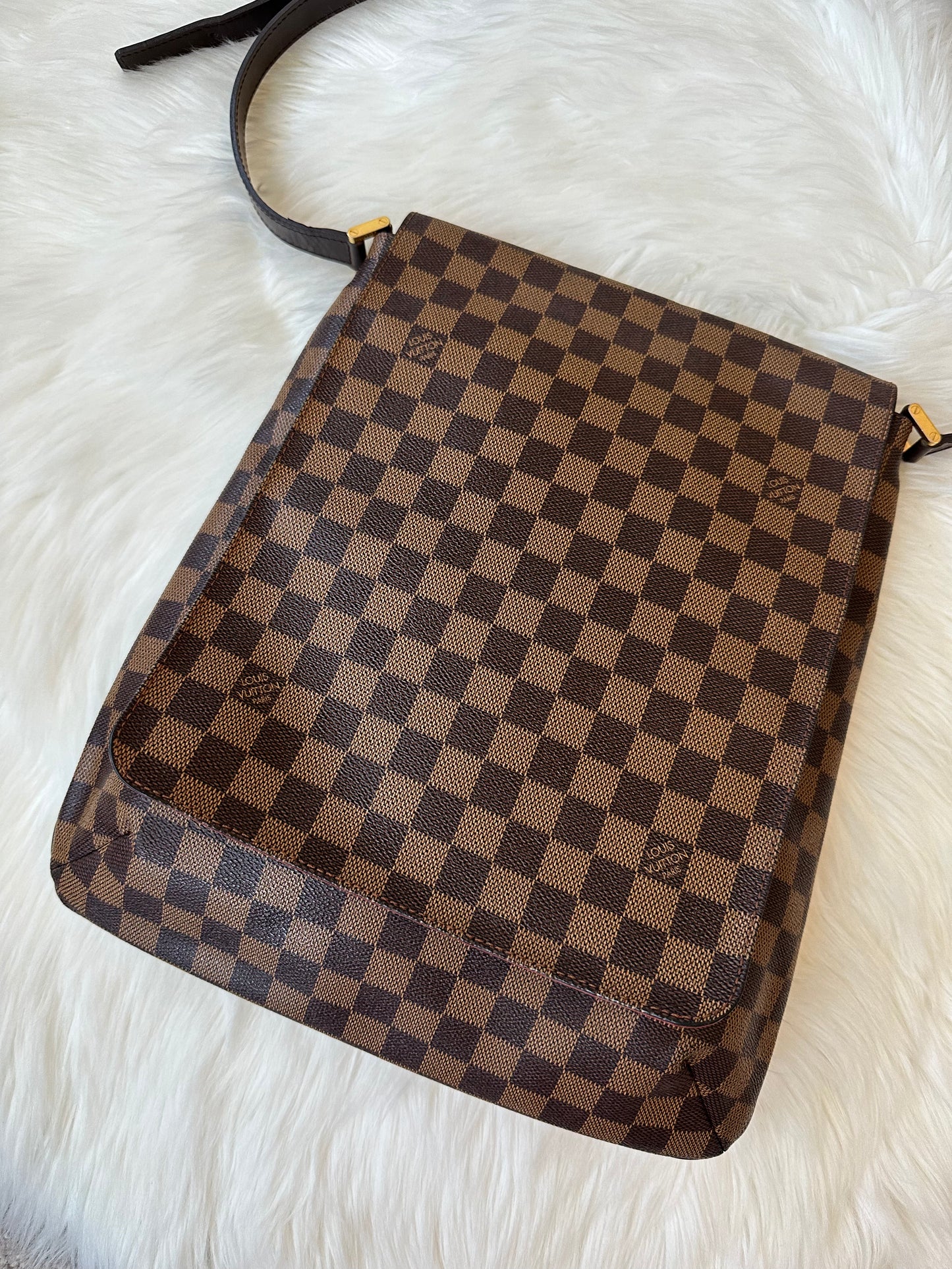 Pre-owned Authentic Louis Vuitton Musette Salsa GM Damier Ebene Shoulder / Crossbody Bag
