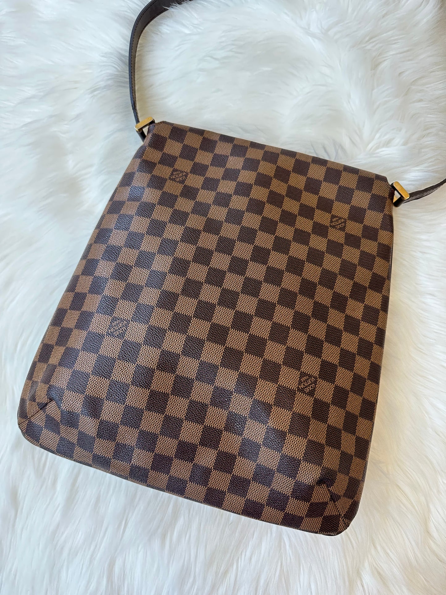 Pre-owned Authentic Louis Vuitton Musette Salsa GM Damier Ebene Shoulder / Crossbody Bag
