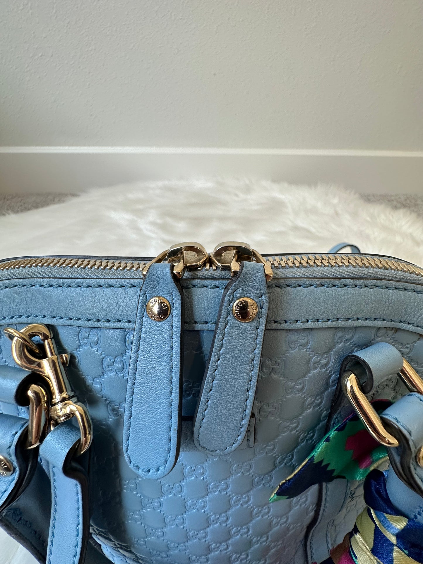Pre-owned Authentic GUCCI Mini Dome Microguccissima GG Light Blue Leather Crossbody Bag