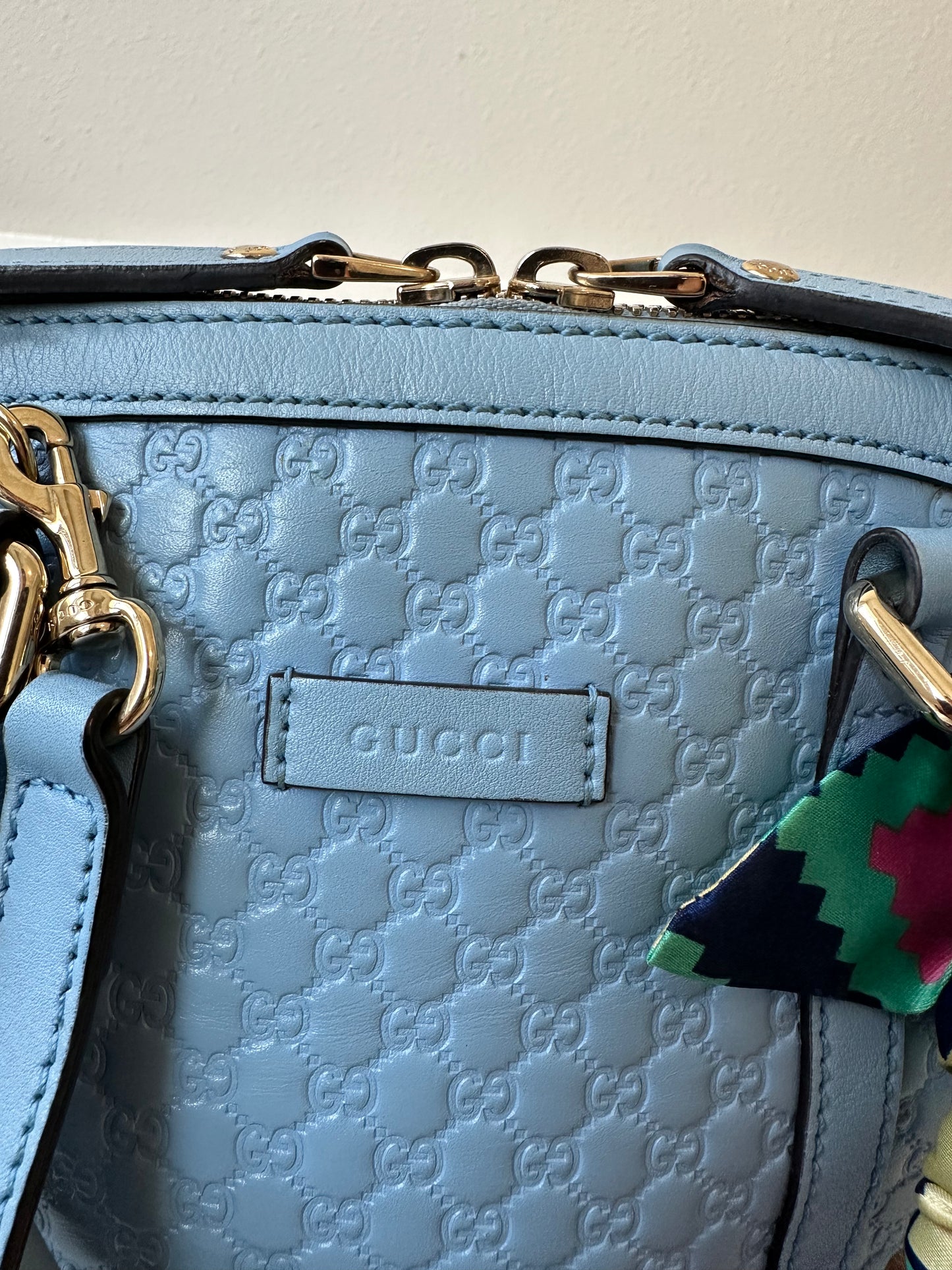 Pre-owned Authentic GUCCI Mini Dome Microguccissima GG Light Blue Leather Crossbody Bag