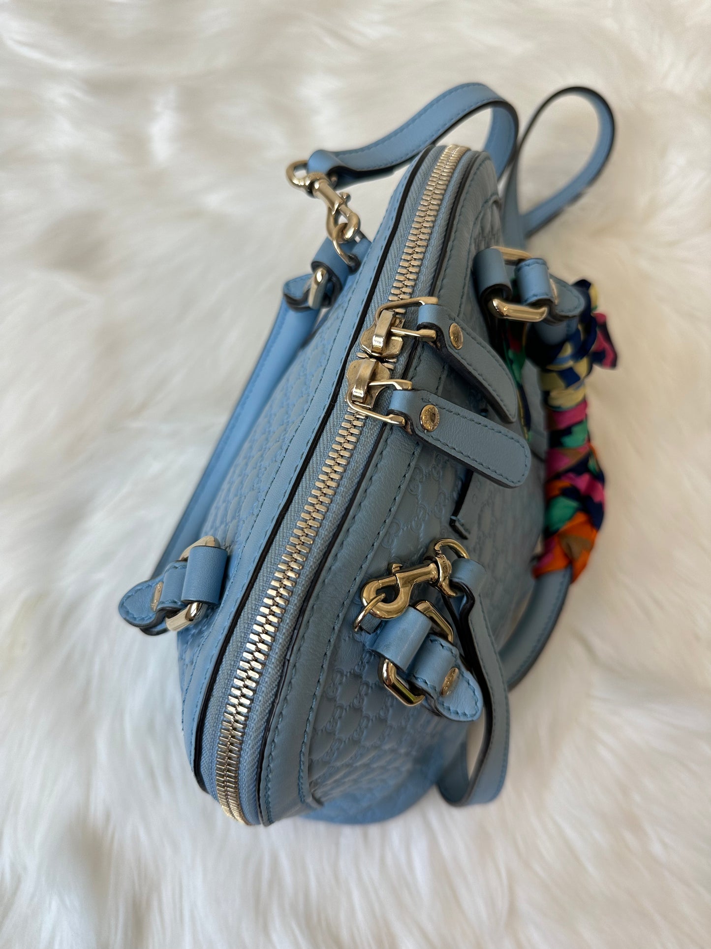 Pre-owned Authentic GUCCI Mini Dome Microguccissima GG Light Blue Leather Crossbody Bag