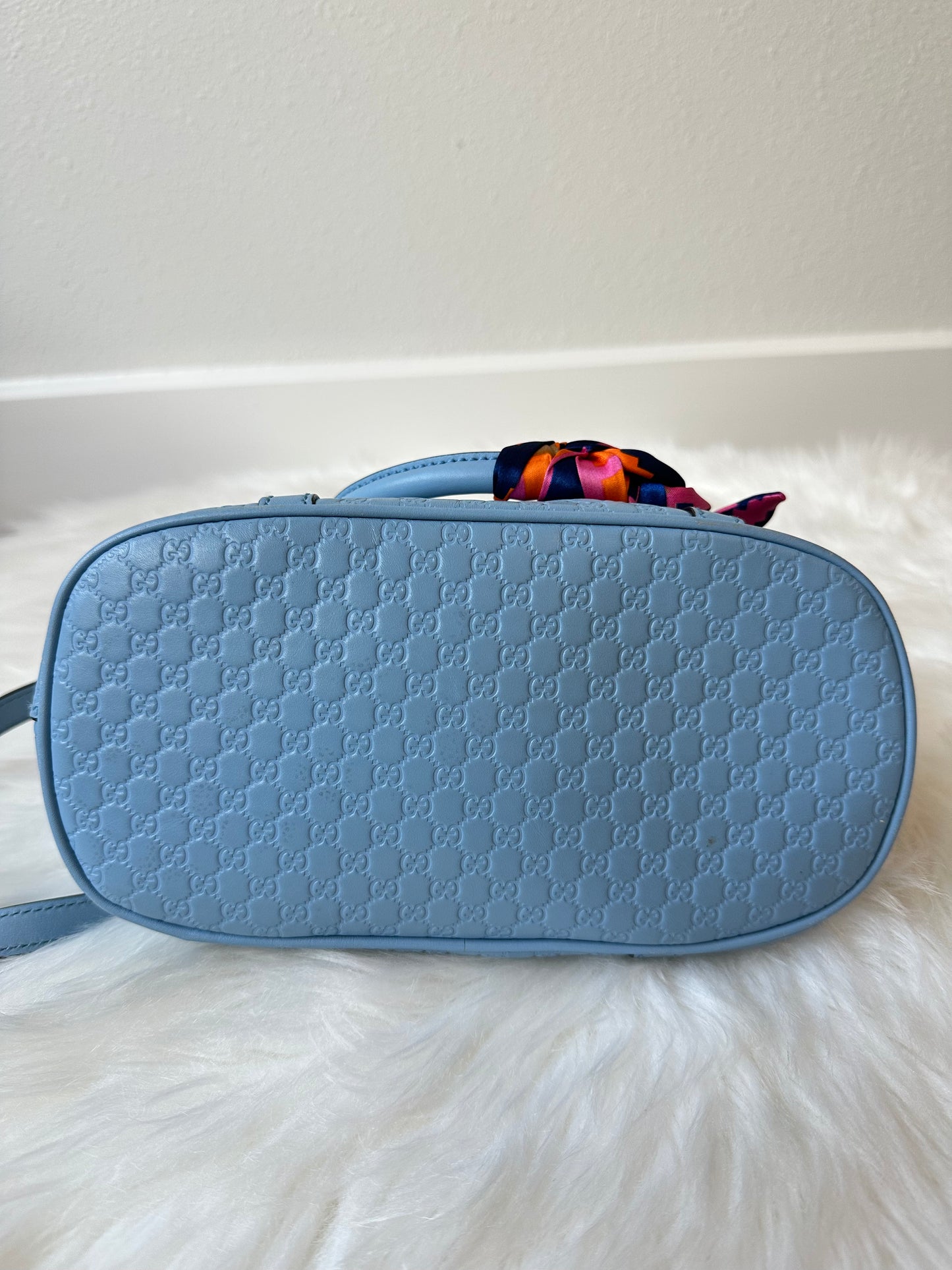 Pre-owned Authentic GUCCI Mini Dome Microguccissima GG Light Blue Leather Crossbody Bag