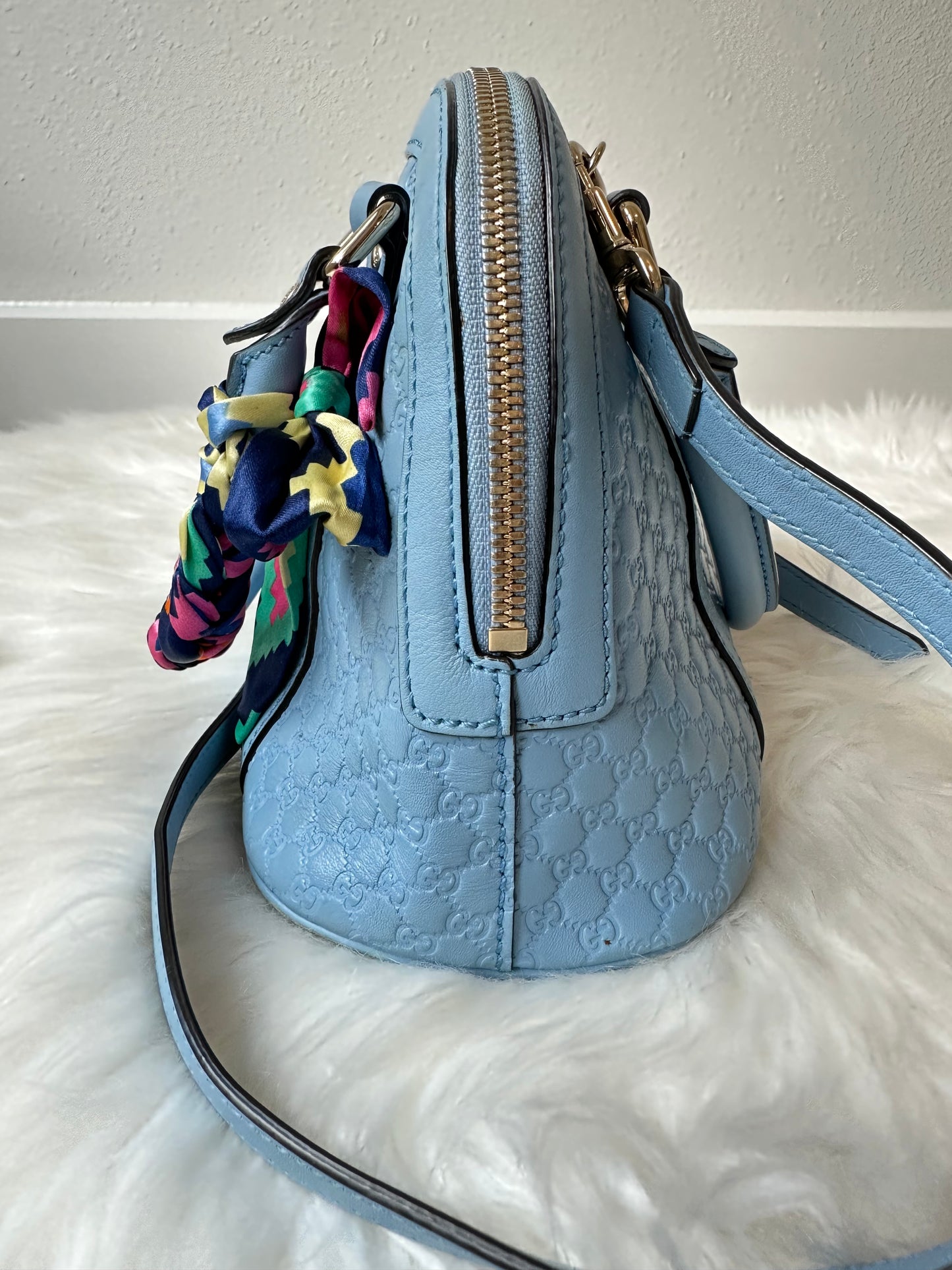 Pre-owned Authentic GUCCI Mini Dome Microguccissima GG Light Blue Leather Crossbody Bag