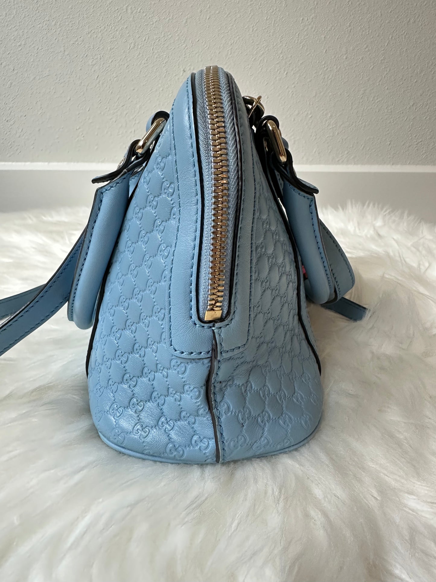 Pre-owned Authentic GUCCI Mini Dome Microguccissima GG Light Blue Leather Crossbody Bag