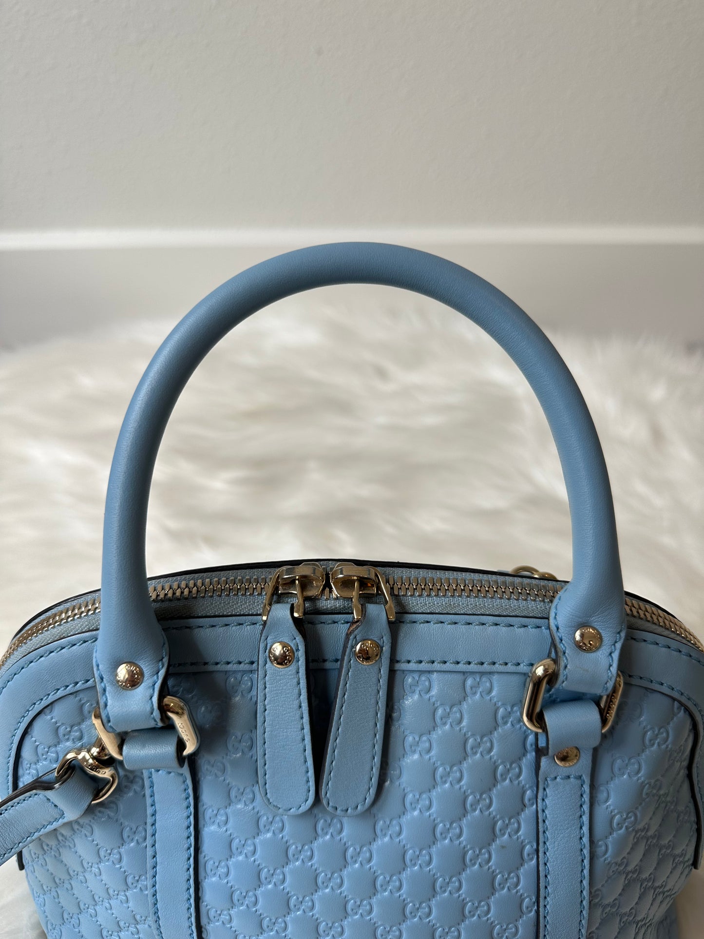 Pre-owned Authentic GUCCI Mini Dome Microguccissima GG Light Blue Leather Crossbody Bag