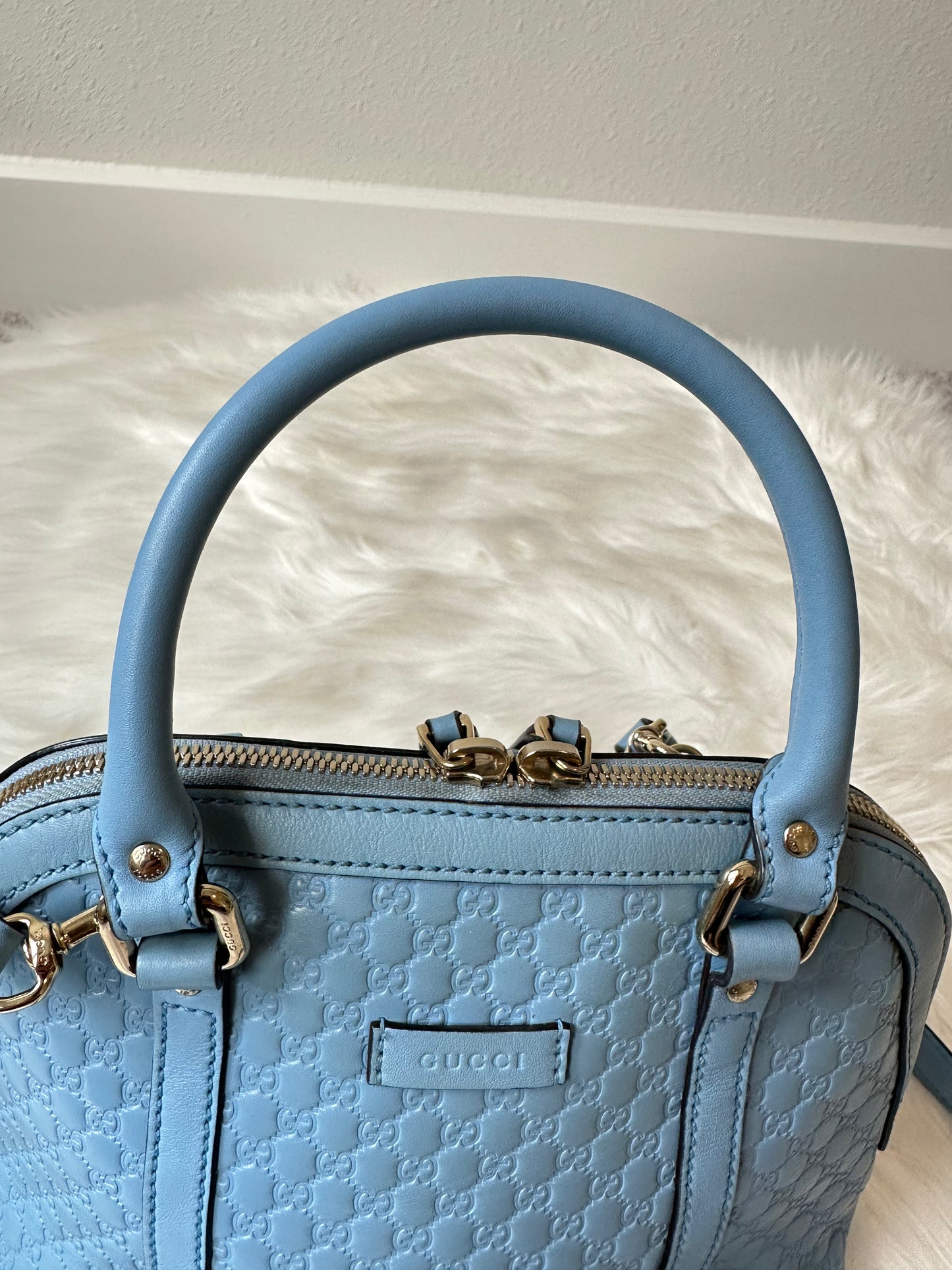 Pre-owned Authentic GUCCI Mini Dome Microguccissima GG Light Blue Leather Crossbody Bag