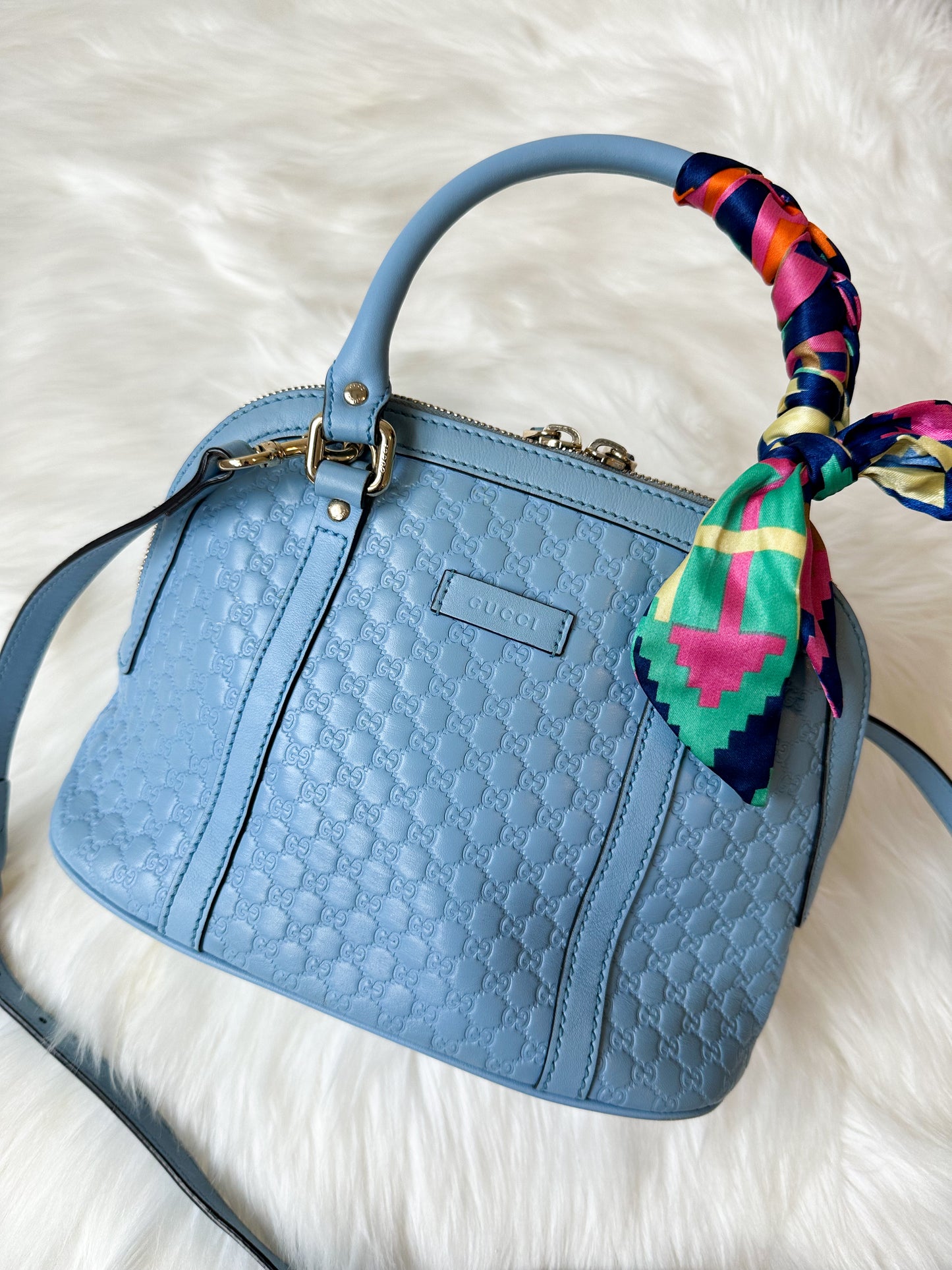 Pre-owned Authentic GUCCI Mini Dome Microguccissima GG Light Blue Leather Crossbody Bag
