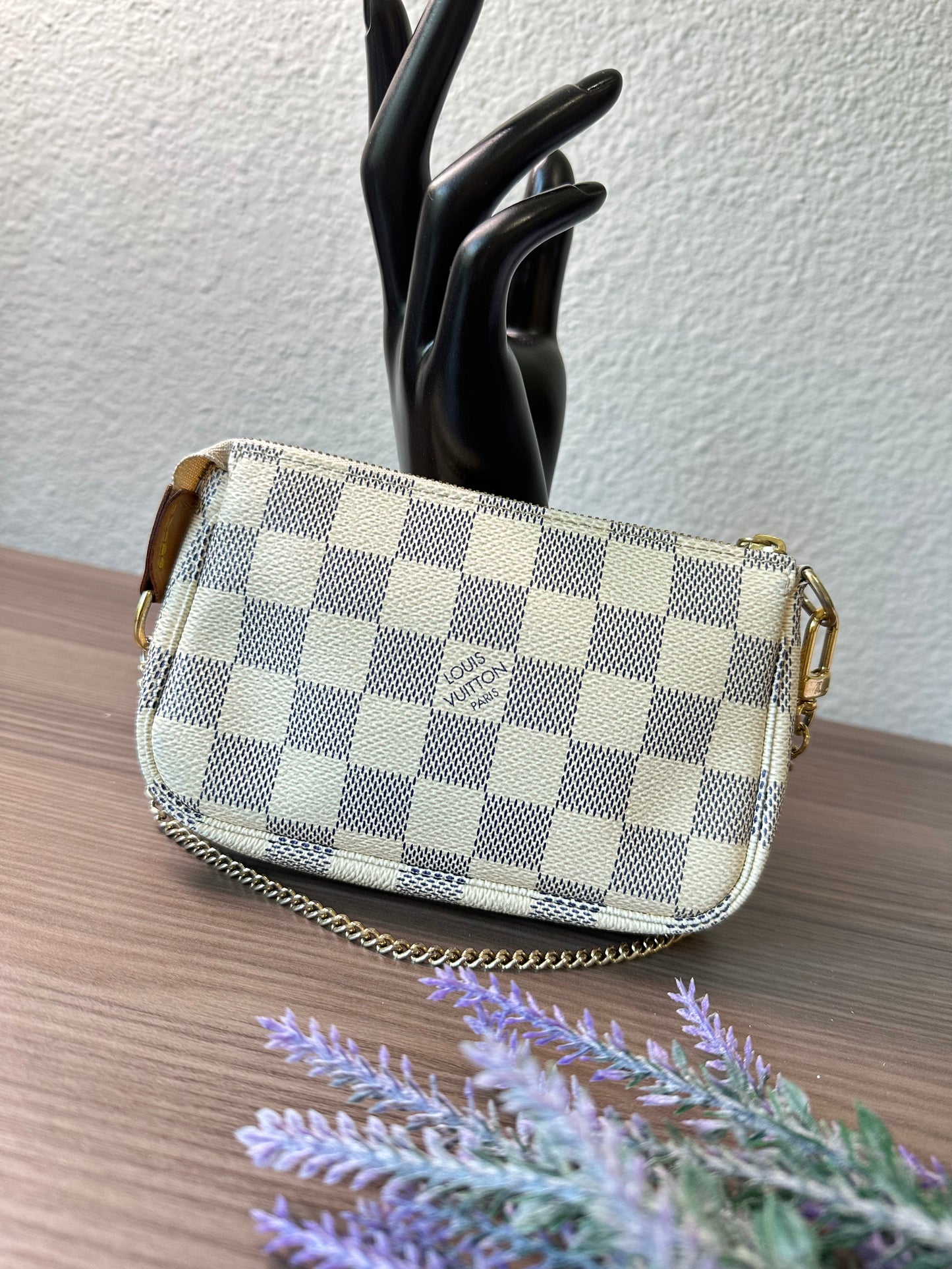 Pre-owned Authentic Louis Vuitton MINI Pochette Accessoires Damier Azur Handbag
