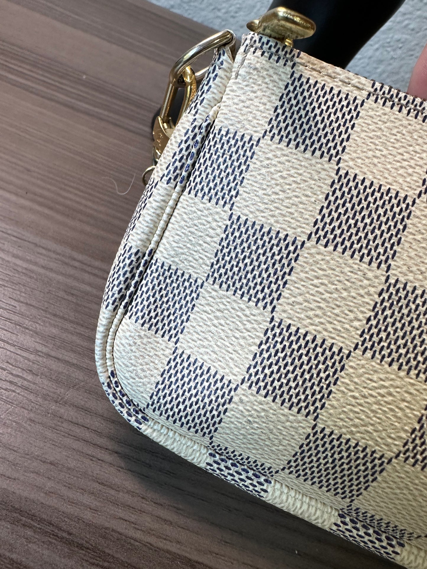 Pre-owned Authentic Louis Vuitton MINI Pochette Accessoires Damier Azur Handbag