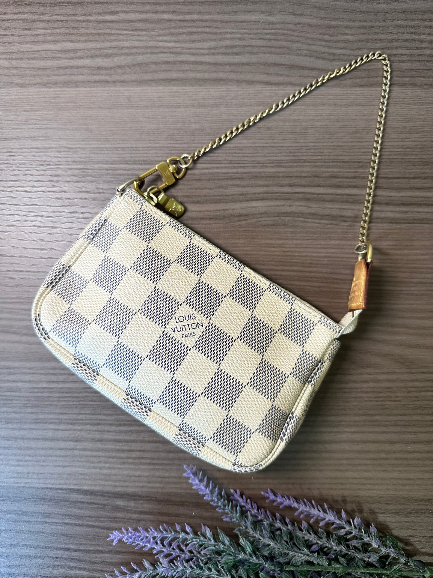 Pre-owned Authentic Louis Vuitton MINI Pochette Accessoires Damier Azur Handbag