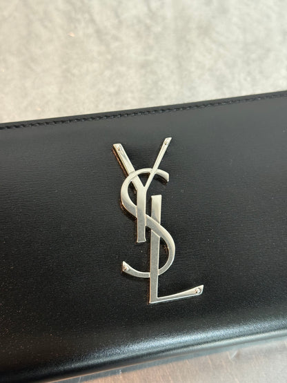 YVES SAINT LAURENT BLACK CASSANDRE ZIP LONG WALLET