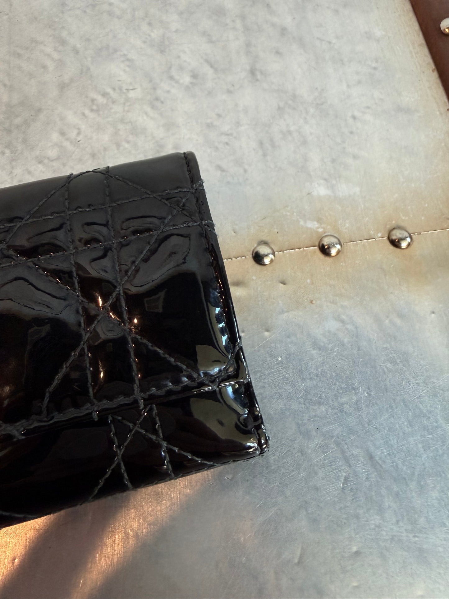 Pre-owned Vintage Christian Dior Patent Cannage Compact Wallet