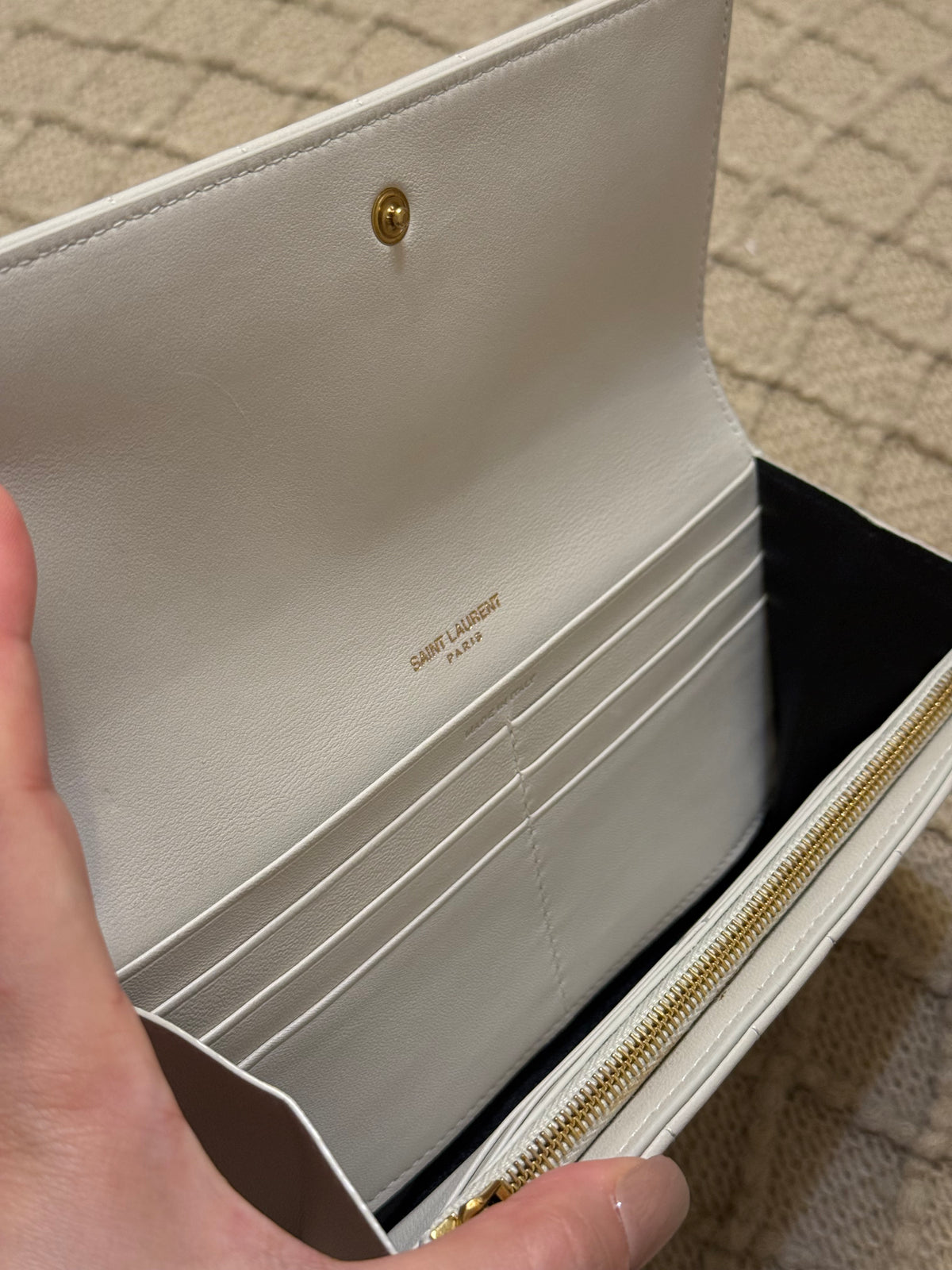 YSL Saint Laurent white leather wallet