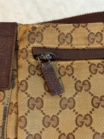 Pre-owned Authentic Gucci Vintage Double Belt GG Canvas Bag