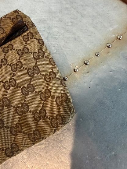 Pre-owned Authentic Gucci Vintage Double Belt GG Canvas Bag