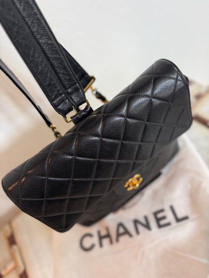 Pre-owned Authentic Chanel Vintage Caviar Square Backpack