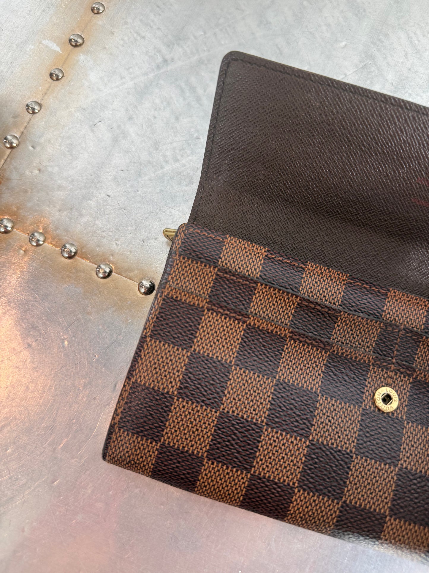 Pre-owned Authentic Louis Vuitton Portefeuille Sarah Damier Ebene Long Wallet