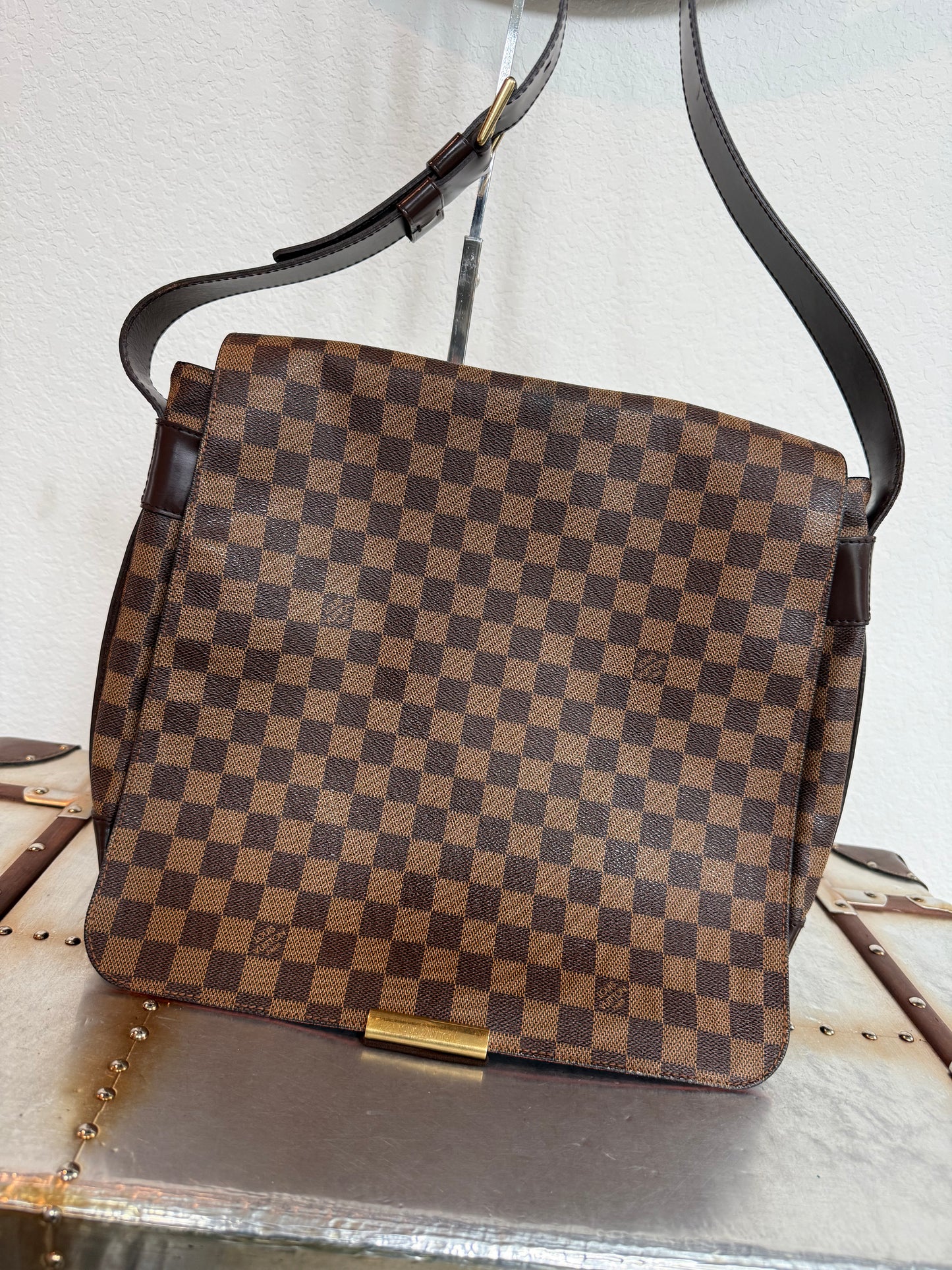 Pre-owned Authentic Bastille Damier Ebene Crossbody Bag