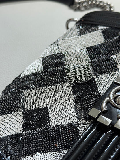 Pre-owned Authentic CHANEL Boy Medium Flap RARE Patent Sequin Shoulder Bag
