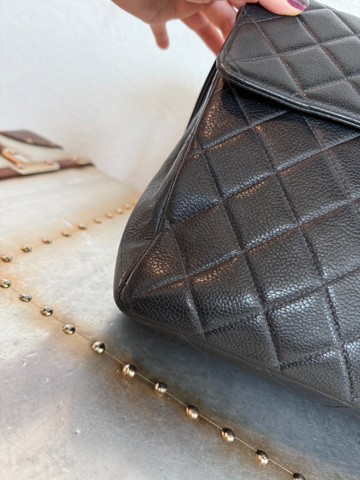 Pre-owned Authentic Chanel Vintage Caviar Square Backpack