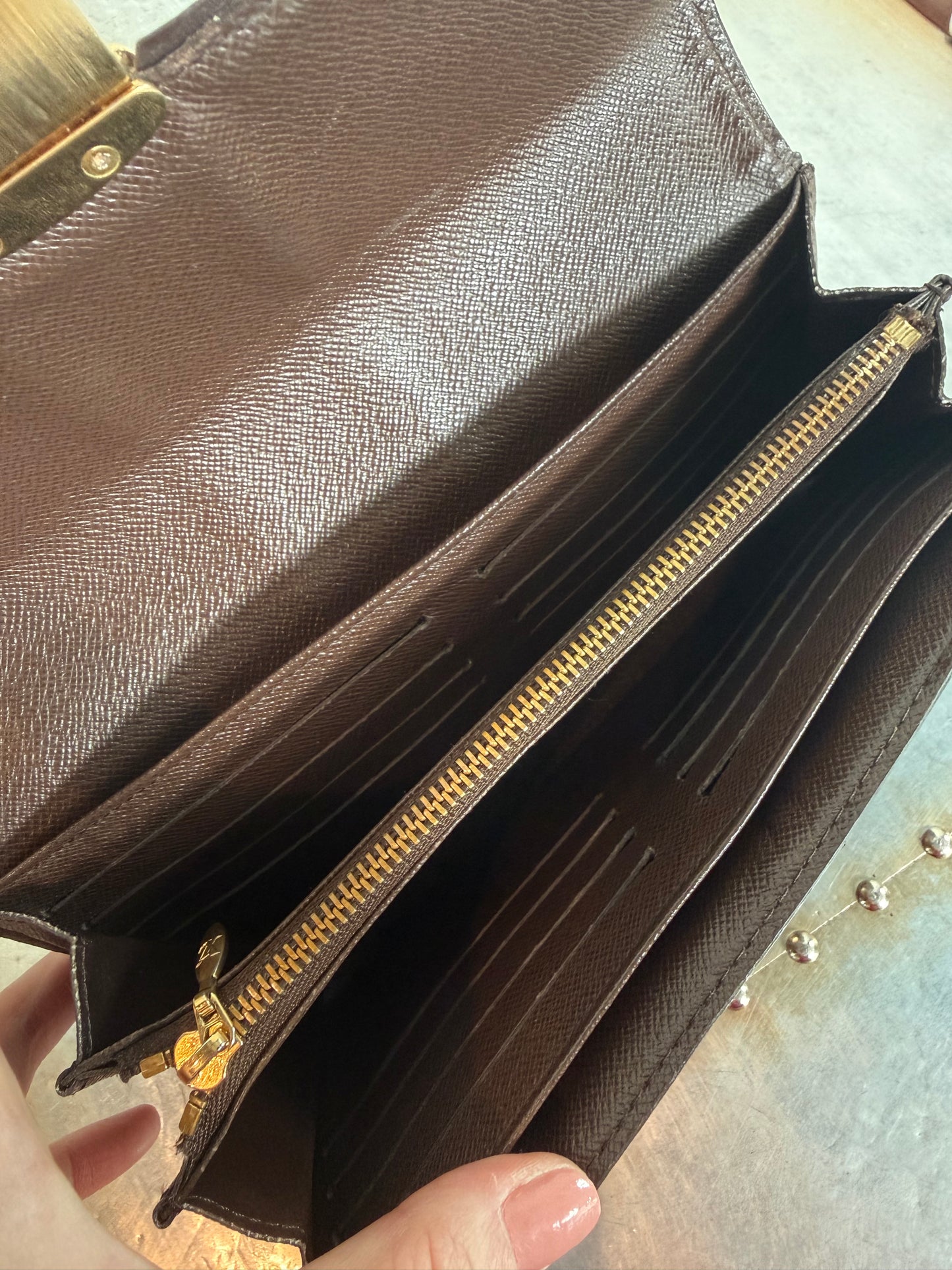 Pre-owned Authentic Louis Vuitton Sistina Damier Ebene Long Wallet