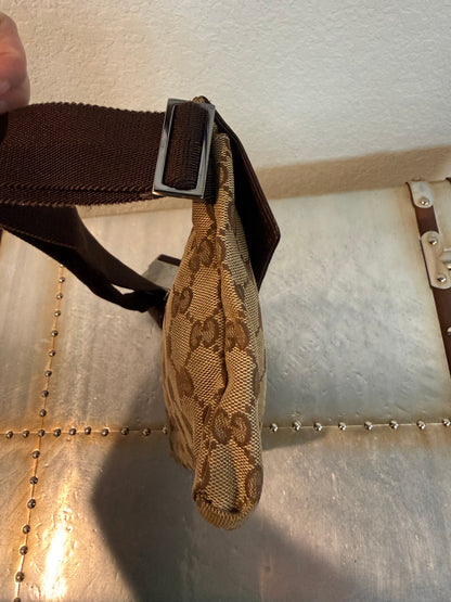 Pre-owned Authentic Gucci Vintage Double Belt GG Canvas Bag