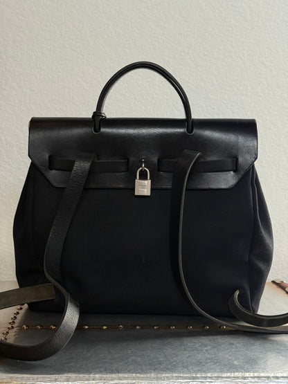 Pre-owned Authentic Hermes Herbag MM Backpack Black Toile Bag