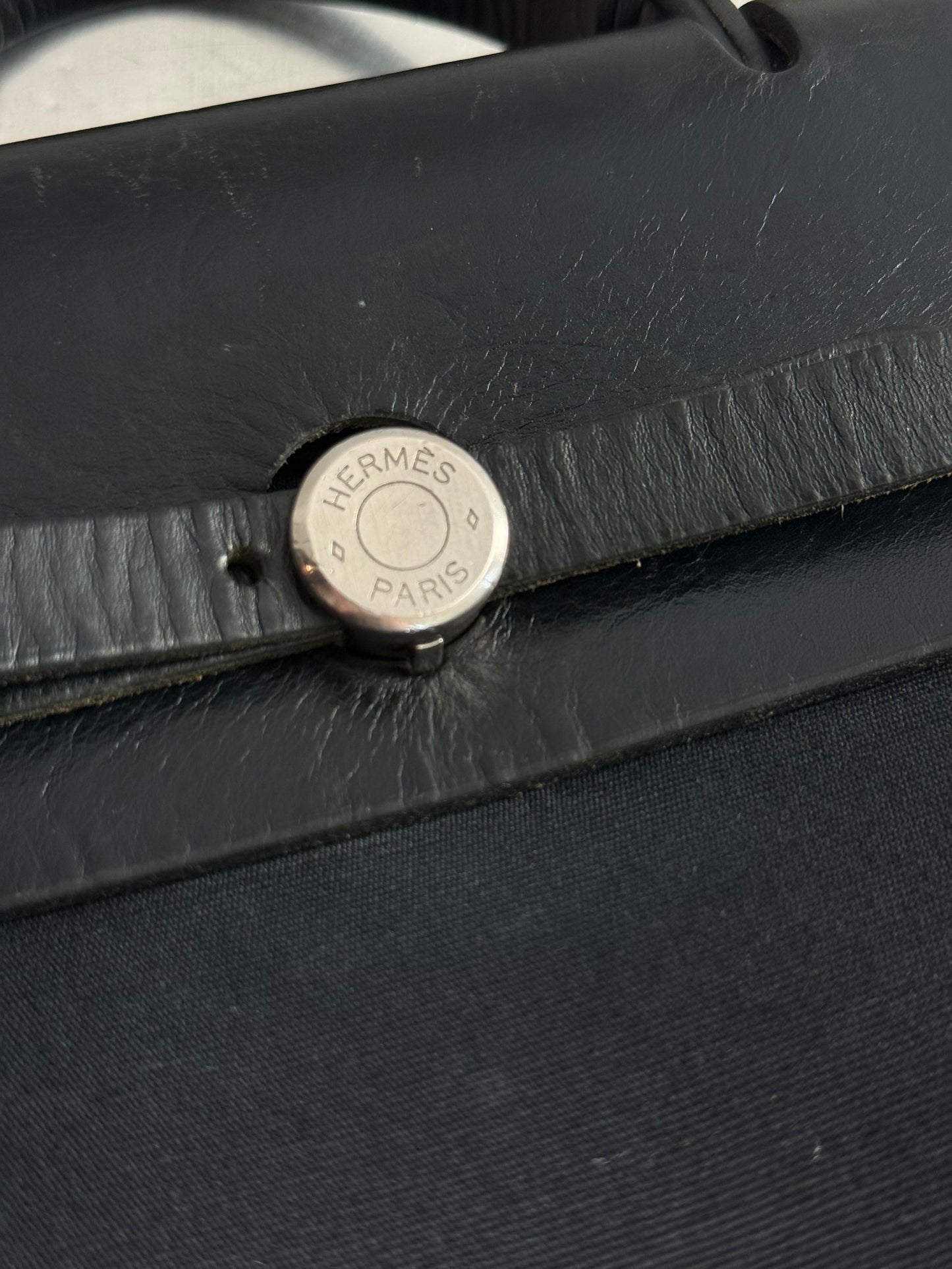 Pre-owned Authentic Hermes Herbag MM Backpack Black Toile Bag
