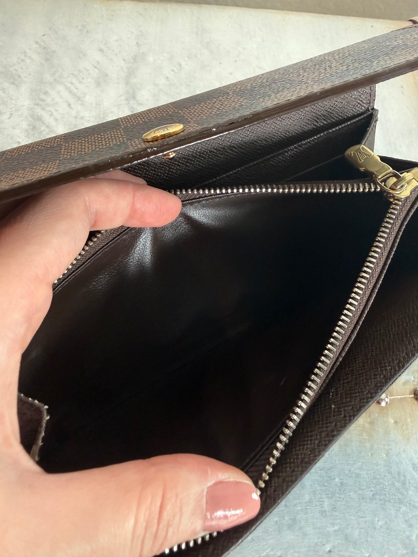 Pre-owned Authentic Louis Vuitton Portefeuille Sarah Damier Ebene Long Wallet