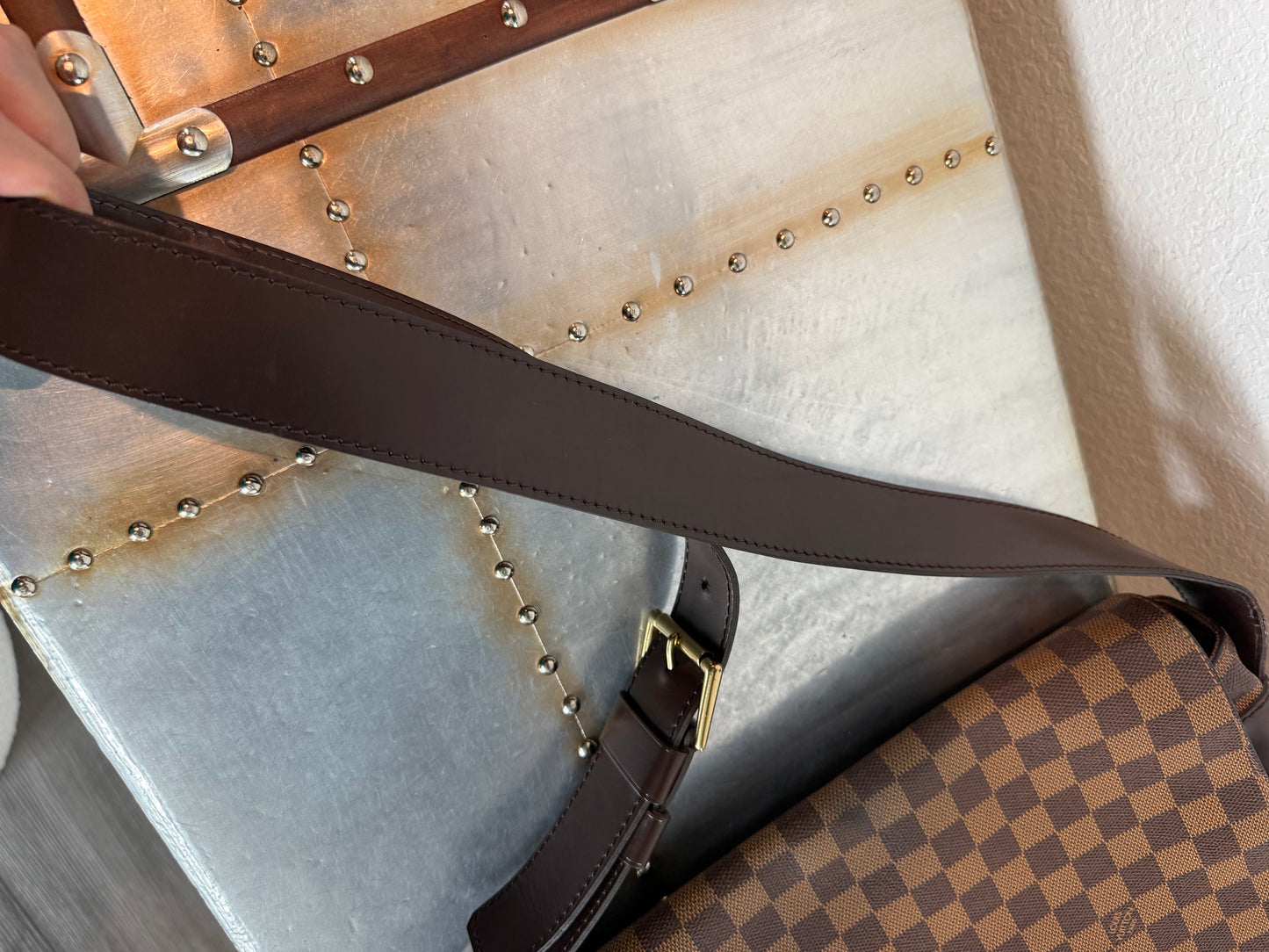 Pre-owned Authentic Bastille Damier Ebene Crossbody Bag