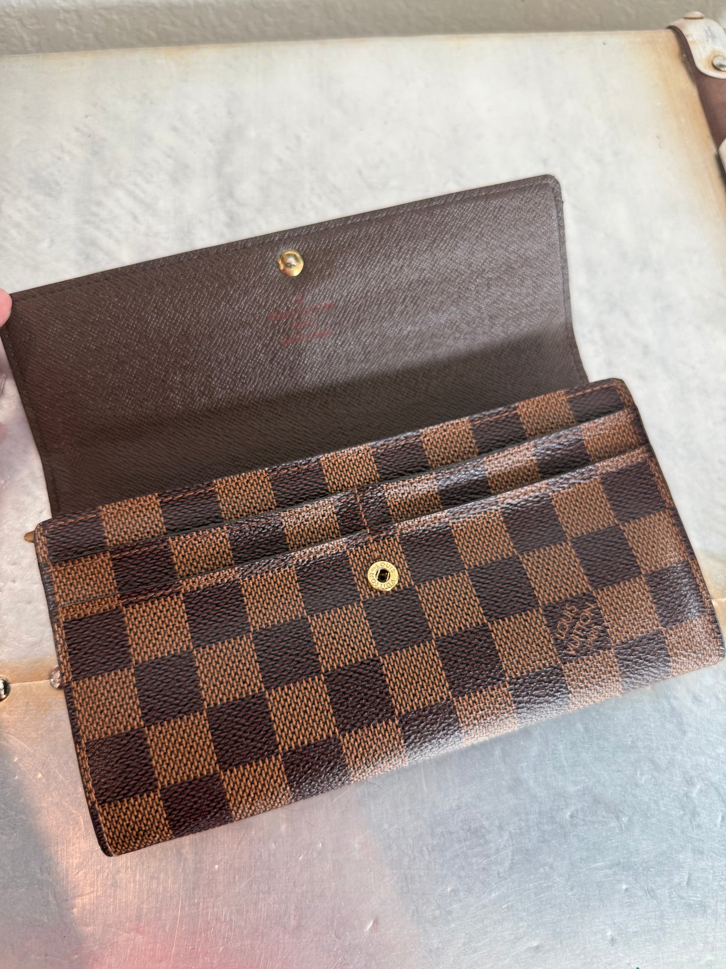 Pre-owned Authentic Louis Vuitton Portefeuille Sarah Damier Ebene Long Wallet