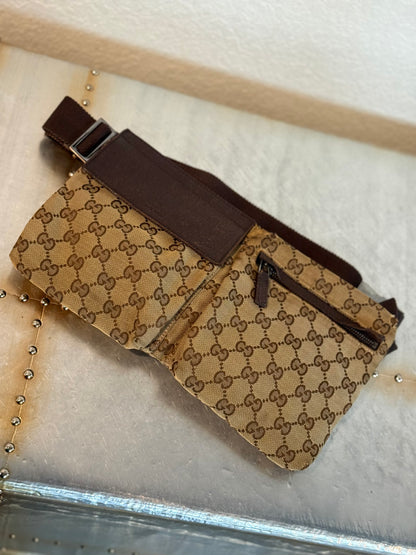 Pre-owned Authentic Gucci Vintage Double Belt GG Canvas Bag